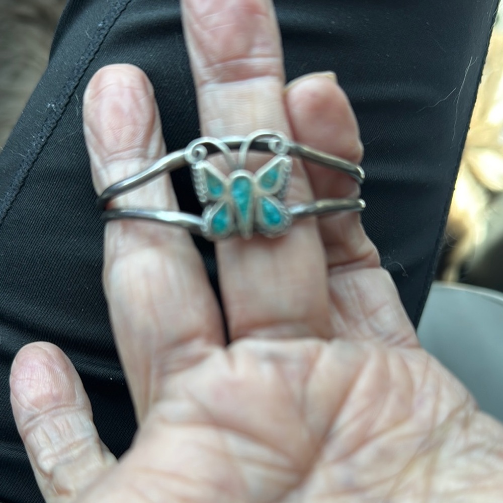 Sterling silver cuff Butterfly Bracelet with Turquoise Accents